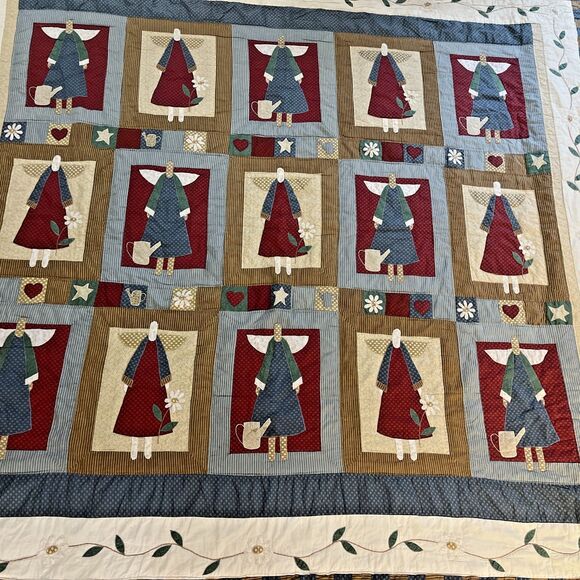 VINTAGE QUILT 84" X 92" PATCHWORK BLANKET ANGEL girl STAR cottage core 1990s - Picture 4 of 6